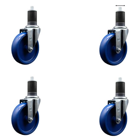 Service Caster 5'' SS Solid Poly Wheel Swivel 1-5/8'' Expanding Stem Caster Set, 4PK SCC-SSEX20S514-SPUS-158-4